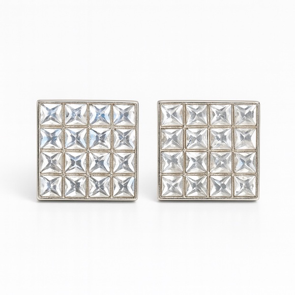 ⚜️ Silver Stud Earrings With Crystals 💎 - Picture 1 of 3